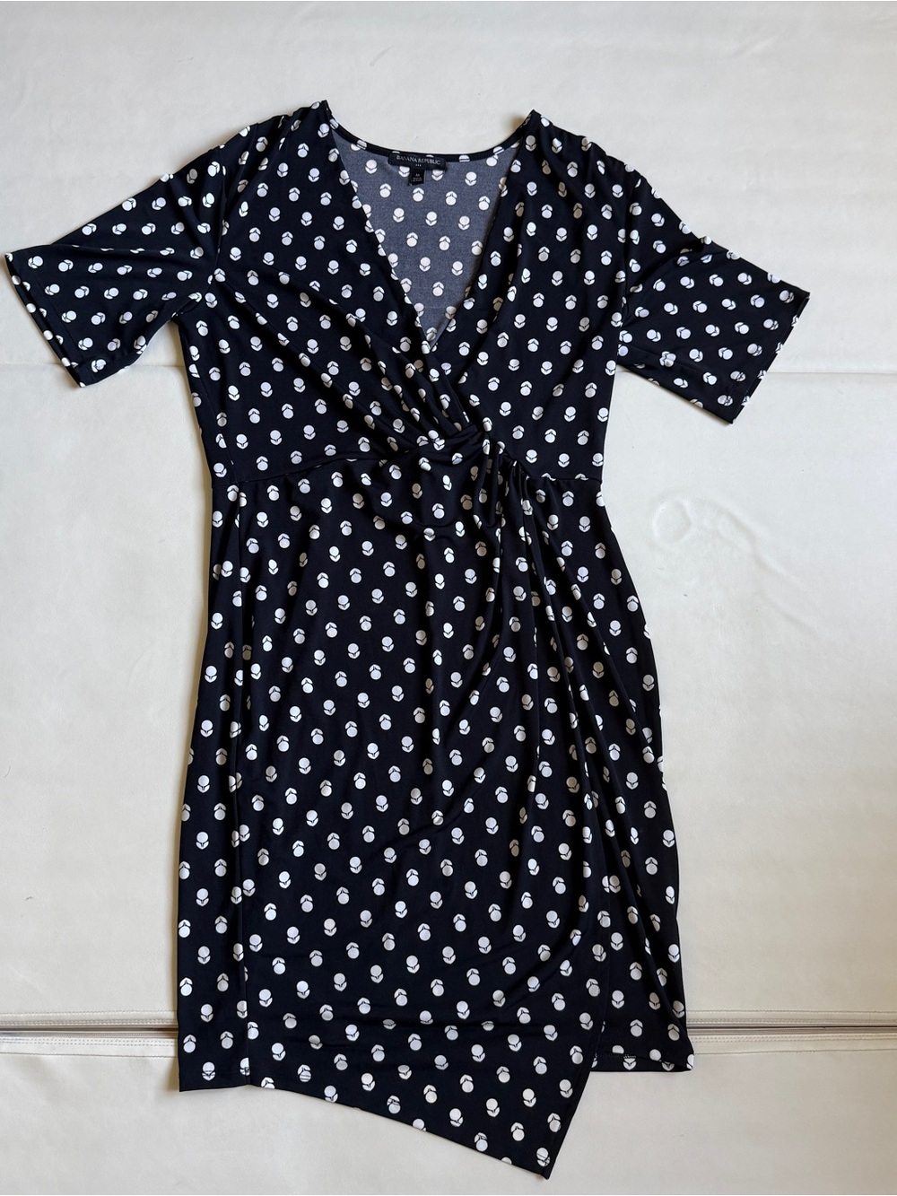 Banana Republic Black and White Polka Dot Floral Wrap Midi Dress Size M
